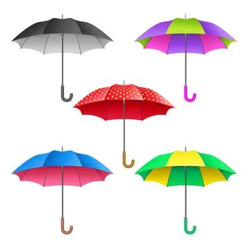 Set of colored realistic open umbrellas. Umbrellas collection Stock Illustration