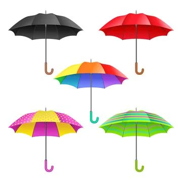 Set of colored realistic open umbrellas. Umbrellas collection Stock Illustration
