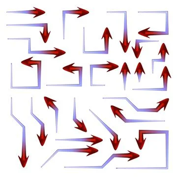 Set of colored red blue arrows pointers with sharp straight angular turns iso Stock Illustration
