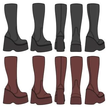 Set of colored retro platform boots Stock Illustration