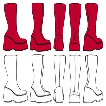 Set of colored retro platform boots Stock Illustration