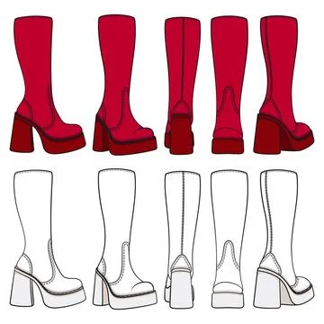 Set of colored retro women's boots Stock Illustration