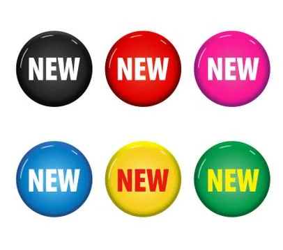 Set of colored round buttons with word 'New' Illustrazione stock