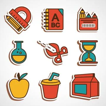 A set of colored school icons Stock Illustration