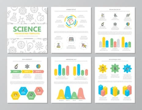 Set of colored science and research elements for multipurpose a4 presentation イラスト素材