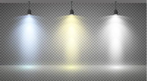 Set of colored searchlights on a transparent background. Bright lighting with Stock-Illustration