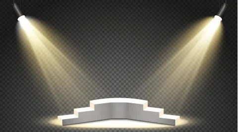 Set of colored searchlights on a transparent background. Bright lighting with Illustrazione stock