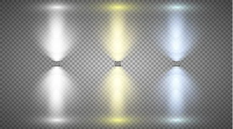 Set of colored searchlights on a transparent background. Bright lighting with Stock Illustration