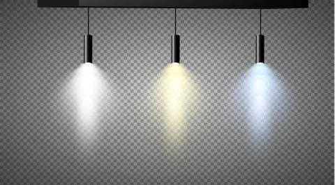 Set of colored searchlights on a transparent background. Bright lighting with Stock-Illustration