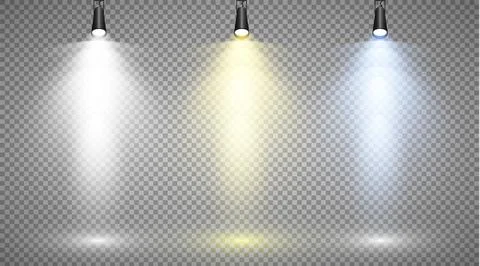 Set of colored searchlights on a transparent background. Bright lighting with Stock-Illustration