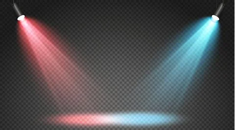 Set of colored searchlights on a transparent background. Bright lighting with Illustrazione stock