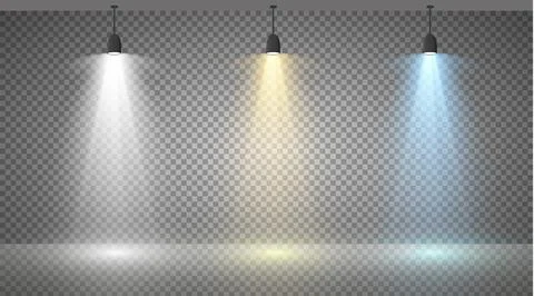 Set of colored searchlights on a transparent background. Bright lighting with Stock-Illustration