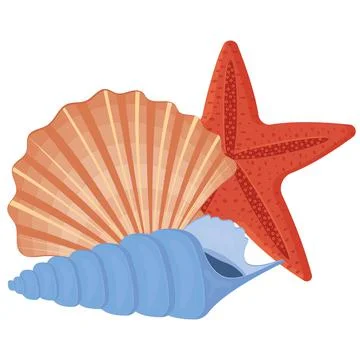 A set of colored seashells. Isolated vector illustration on a white backgroun Stock Illustration