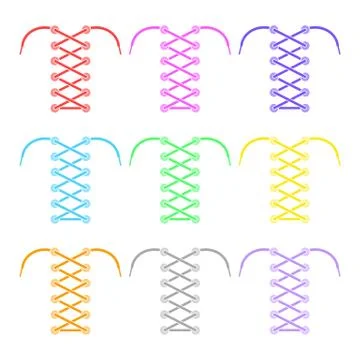 Set of Colored Shoelace on White Background Stock Illustration