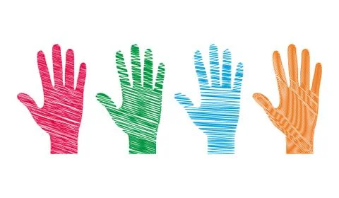 Set of colored silhouettes of hands, shading, simple design Stock Illustration