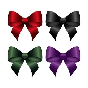 Set of colored silk bow ribbons isolated on white background. Red, black Stock Illustration