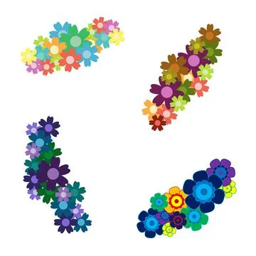 Set of Colored simple flower bouquet in flat style. Illustrazione stock