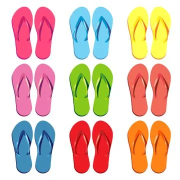 Set of colored slippers for the beach Stock Illustration