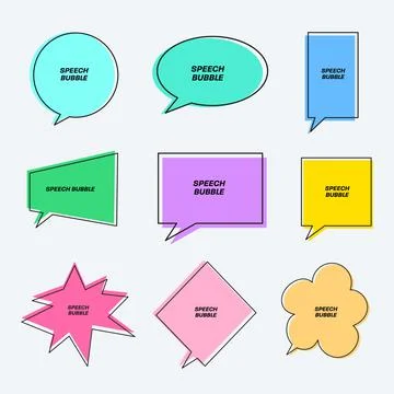 Set of colored speech bubbles for quotes with a stroke. Stock Illustration