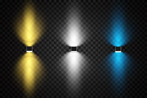 Set of colored spotlights on a transparent background. Bright lighting with Stock-Illustration