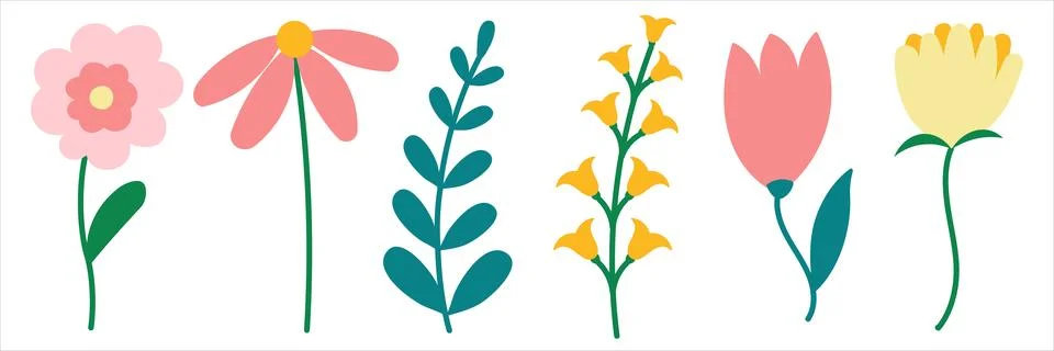 Set colored Spring Flowers elements plants garden Stock Illustration