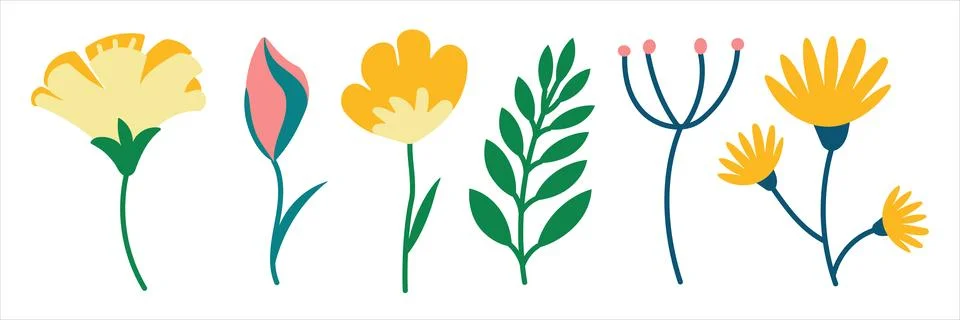 Set colored Spring Flowers elements plants garden Stock Illustration