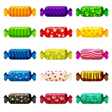 A set of colored sweets in a bright festive package of various bright colors Illustrazione stock
