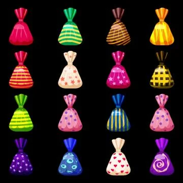 A set of colored sweets in a bright festive package of various bright colors Stock Illustration