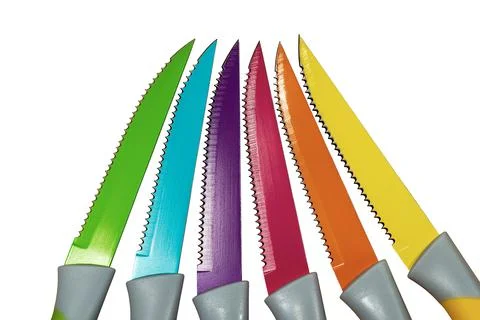 Set of Colored Table Knives Isolated on White Background Stock Photos
