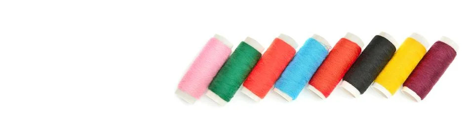 Set of colored thread coils isolated on white background. Free space for te.. 库存照片