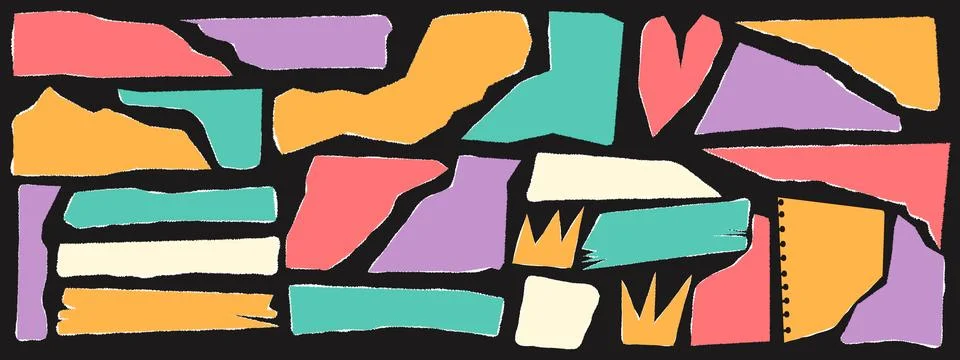 Set of colored torn paper. Design elements for contemporary art collage. Vector Stock Illustration