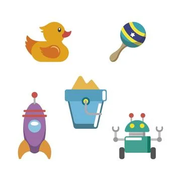 Set of colored toy icons Flat design Vector Illustrazione stock