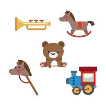 Set of colored toy icons Flat design Vector Stock Illustration