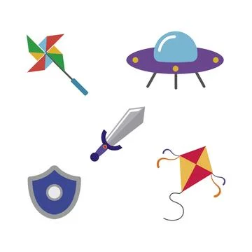 Set of colored toy icons Flat design Vector Stock Illustration