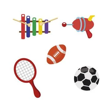 Set of colored toy icons Flat design Vector Stock Illustration