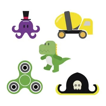 Set of colored toy icons Flat design Vector 스톡 일러스트