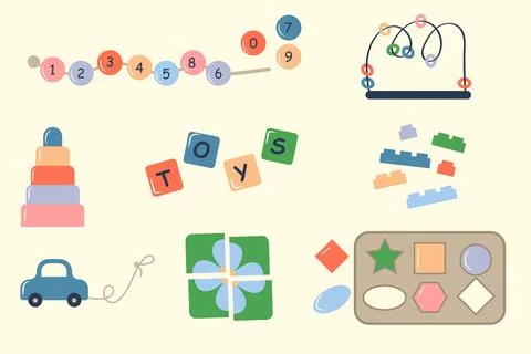 A set of Colored toys for children. Vector illustration in flat style Stock Illustration