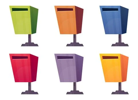 Set of colored trash cans in cartoon style vector illustration Stock Illustration
