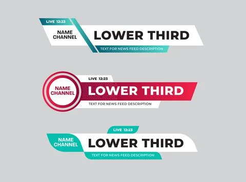 Set of colored vector lower thirds for news titles and credits, channel name  Stock Illustration