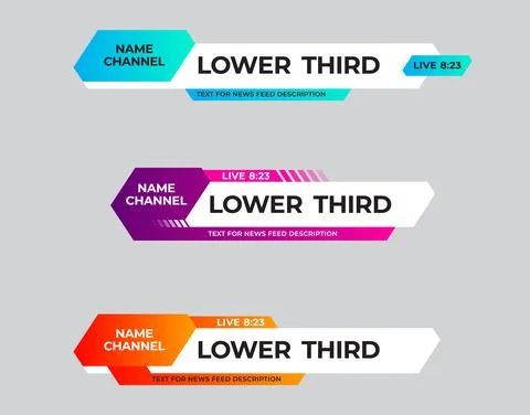 Set of colored vector lower thirds for news titles and credits, channel name  Stock Illustration