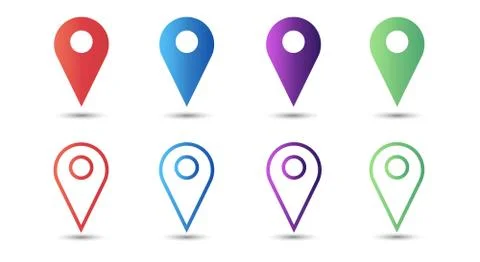 Set of colored vector map pin location icons. Stock Illustration
