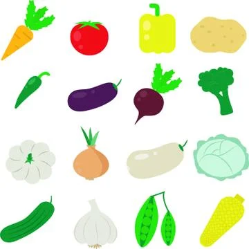 A set of Colored vegetables on a white background 库存插图