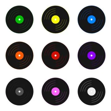 Set of Colored Vinyl Records isolated on white background. Vector illustration. Stock Illustration
