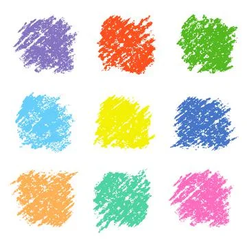 Set of colored wax crayon square design elements isolated on white Illustrazione stock