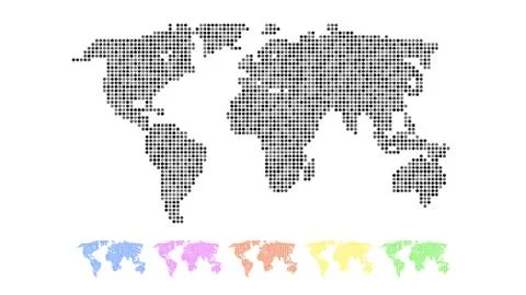 Set of colored world maps isolated on white background. Abstract dotted Stock Illustration