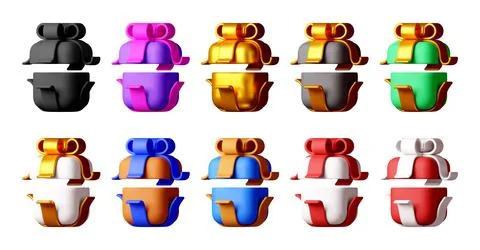 Set of colorful 3d boxes with gift bows Stock Illustration