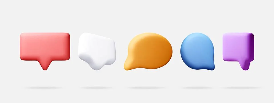 Set of colorful 3d speech bubble icons. Illustrazione stock