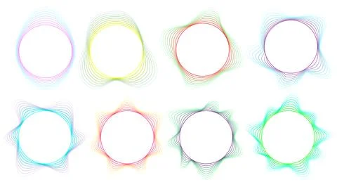Set of colorful abstract circular frames with wavy line design. Gradient shapes Stock Illustration