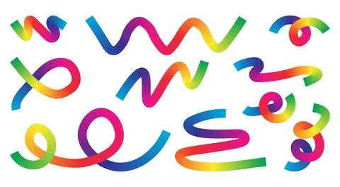 Set of colorful abstract ribbon elements with gradient transitions in rainb.. イラスト素材