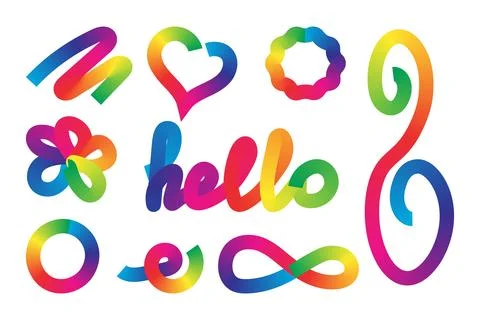 Set of colorful abstract ribbon elements with gradient transitions in rainb.. イラスト素材